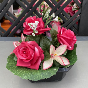 Petite coupe de roses et magnolias - Artificiel
