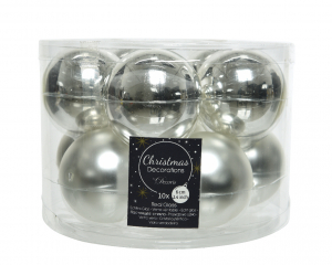boîte de 10 boules de Noël - Unies brillantes/Mat - argent - Ø 6 cm