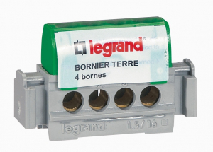 Bornier de terre - Le Grand - 4 bornes pour câble 1,5 à 16 mm² - Vert