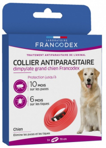 Collier antiparasitaire - Francodex - Pour grands chiens - Elimine puces et tiques - 70 cm