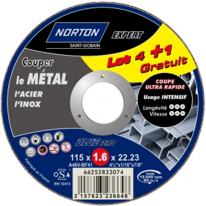 Meules de tronçonnage pour métal NORTON EXPERT - Ø 115 x 1.6 x 22.23 mm