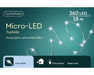 Guirlande Microled- 360 leds - 8 Fonctions -Blanc froid- 18 m - Câble argent