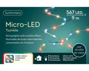 Guirlande lumineuse micro led extra brillant - Multicolore - L 9 m - 567 leds -effet clignotant - câble argent