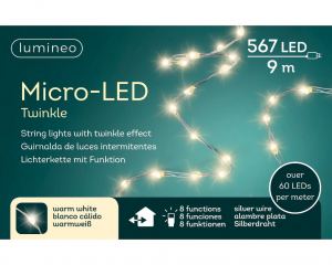Guirlande lumineuse micro led extra brillant - Blanc chaud - L 9 m - 567 leds -effet clignotant - câble argent