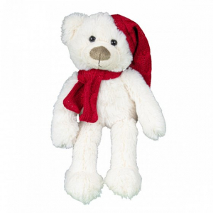 Peluche ours blanc bonnet rouge - 40 cm