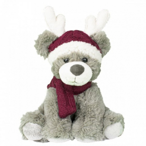 Peluche ours gris à bonnet rouge - 25 cm