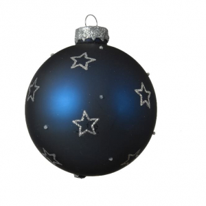 Boule de verre mat avec motif étoile - Bleu clair, bleu foncé ou blanc - Ø 8 cm