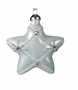 Suspension étoile en verre blanc avec motif paillettes Ø 8 cm
