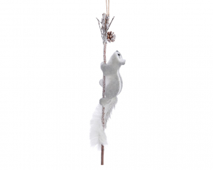 Suspension écureuil en polyesther sur branche - Blanc - Hauteur 58 cm
