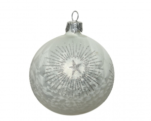 Boule de verre mat - Blanc avec décor étoile - Ø 8 cm