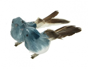 Oiseau mousse givre plume avec clip - Hauteur 7,5 cm