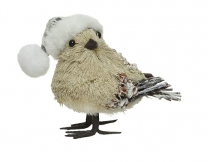 Oiseau avec bonnet, paillettes, pomme de pin - à suspendre - 3 assortiments - Hauteur 11 cm