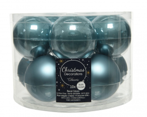boîte de 10 boules de Noël - Unies brillantes/Mat - Bleu matinal - Ø 6 cm