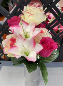 Bouquet roses et lys - Artificiel