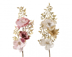 Roses sur tige - paillettes - rose, blanc - 60 cm