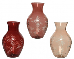Vase en verre gravé - rose - H23 cm