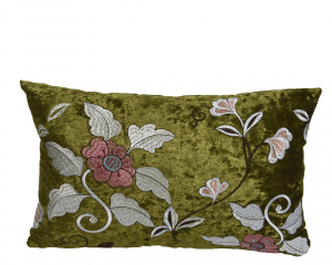 Coussin velours brodé décor floral - vert - 30 x 50 cm