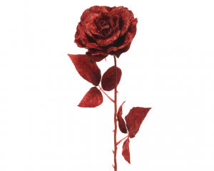 Rose sur tige - paillettes - bordeaux - 60 cm