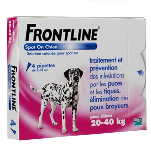 Frontline Spot On x 4 pour chien de 20 à 40 kg - Traitement, prévention et élimination de puces, tiques et poux
