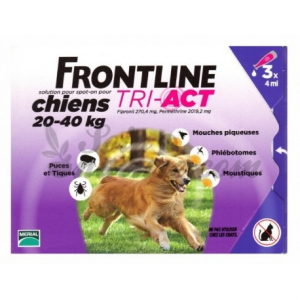 3 pipettes Frontline Tri-Act pour chien de 20 à 40 kg - Traitement antiparasitaire