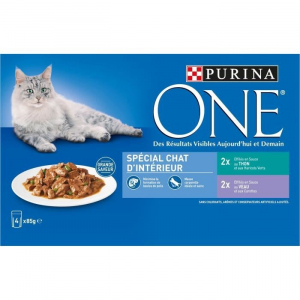 Effilés en sachet pour chat adulte d'intérieur - Purina One - Veau/Thon- 4x85 gr