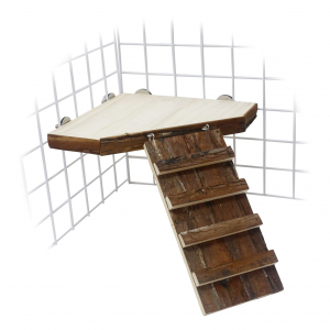 Plateforme d'angle en bois avec rampe d'accès pour lapins - Rongis