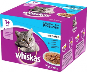 Sachet fraîcheur en gelée pour chats adultes stérilisés - Whiskas - Poisson - 24x100 g 