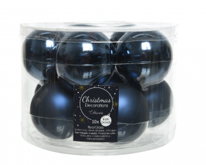boîte de 10 boules de Noël - Unies brillantes/Mat - bleu nuit - Ø 6 cm