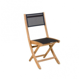 Chaise pliante Jepara en teck/batyline ardoise - Les jardins