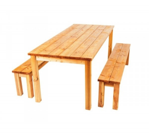 Ensemble CESIS Table + 2 Bancs - En sapin teinté brun - 200 x 78 x h 74 cm