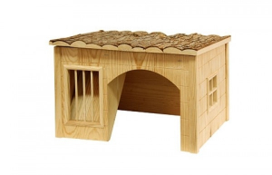 Maison "Nature" en bois avec râtelier pour rongeur - 54 x 41 x 30 cm