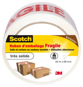 Ruban d'emballage imprimé "Fragile" Scotch - 3M - 66 m x 48 mm