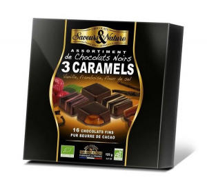 Assortiment de 16 chocolats bio noir caramel en coffret de 125 g