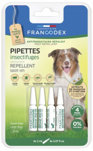 Pipettes insectifuges, antiparasitaire - Francodex - Pour grands chiens - 4 pipettes de 2ml