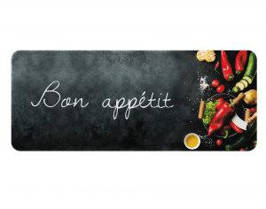 Tapis décor de cuisine - Bon appétit - Noir - 50 x 120 cm