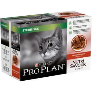 PRO PLAN Sterilised Multipack au boeuf - 10X85g - sachets pour chats adultes