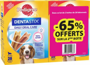 Friandises pour moyen chien Dentastix Pedigree - bipack 65% offerts sur la 2e boite - 720g