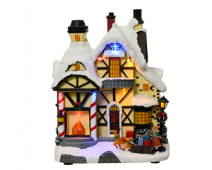 Maison de village de Noël animée - 14,5 X 20 X 25,5 cm