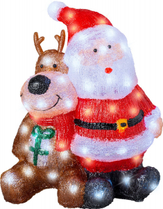 Père Noël et renne lumineux - Bland chaud - 40 cm - extérieur