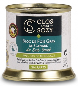 Bloc de foie gras de canard 30% de foie gras du Sud-Ouest - Clos Saint-Sozy - 200 gr