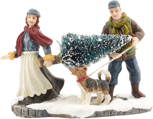 2 personnages portent un arbre de Noël -  9x5,5x7 cm - Luville