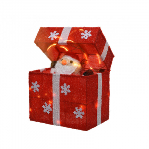 Cadeau avec un père Noël - Animé - Blanc  et rouge - 28x30 cm  -40 LEDS
