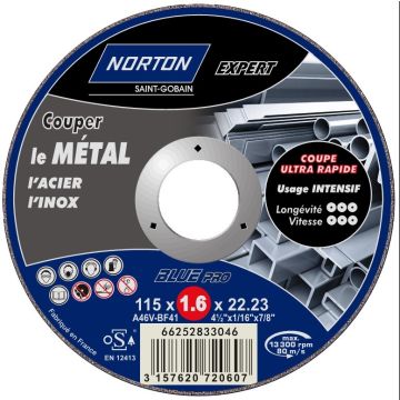 Meule de tronçonnage pour le métal NORTON EXPERT - 115 x 1.6 mm 