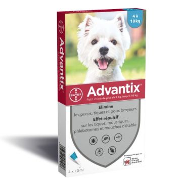 Traitement antiparasitaire petits chiens - Advantix - 4 à 10 kg - x4