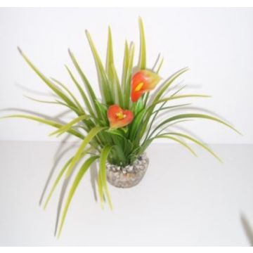 Buisson vert avec Calla ou Anthurium plastique coloré - Labéo - 11 cm