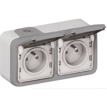 Double prise de courant avec terre Plexo apparent horizontal - Le Grand - Gris