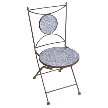 Chaise en céramique patiné - Esschert Design - Bleu/Blanc
