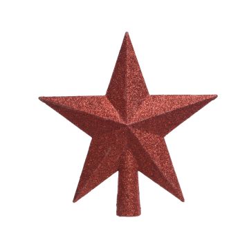 Cimier de sapin étoile - Rouge paillettes - 19 cm