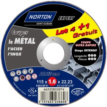 Meules de tronçonnage pour métal NORTON EXPERT - Ø 115 x 1.6 x 22.23 mm