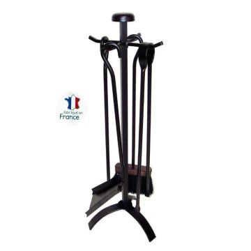 Serviteur de cheminée - Modèle Tête d'acier - Acier verni noir - 4 accessoires